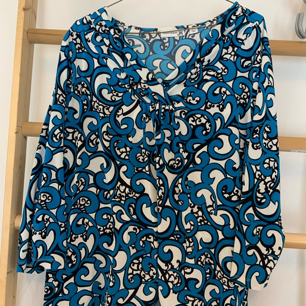 Susan Graver Blue and Black Swirl Blouse very nice weight.